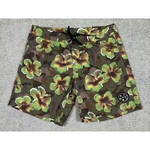Maui And Sons Swim Trunks Mens 30‎ Green Camo Floral Hawaiian Ripstop Beach